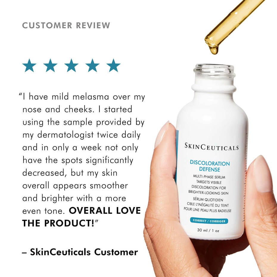 SkinCeuticals Discoloration Defense – lightweight serum for dark spots, hyperpigmentation, and uneven skin tone. Clinically proven results. Available in Canada, including Mississauga