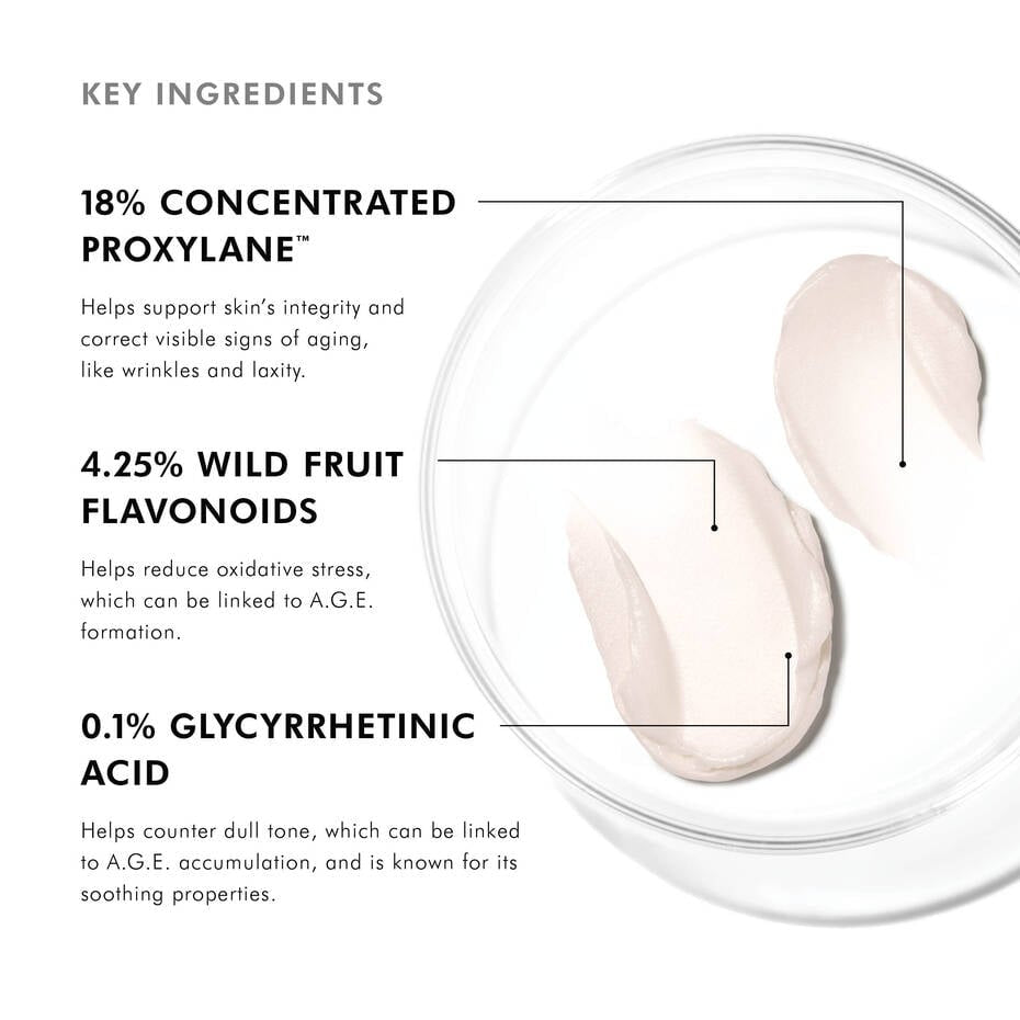 SkinCeuticals A.G.E. Interrupter Advanced ingredients: Proxylane™, peptides, and antioxidants to target fine lines, loss of elasticity, and glycation damage.