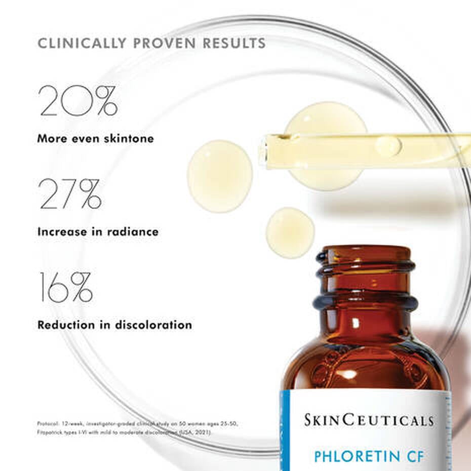 SkinCeuticals Phloretin CF – advanced antioxidant serum with vitamin C, phloretin, and ferulic acid. Targets hyperpigmentation, fine lines, and dull skin. Ships across Canada