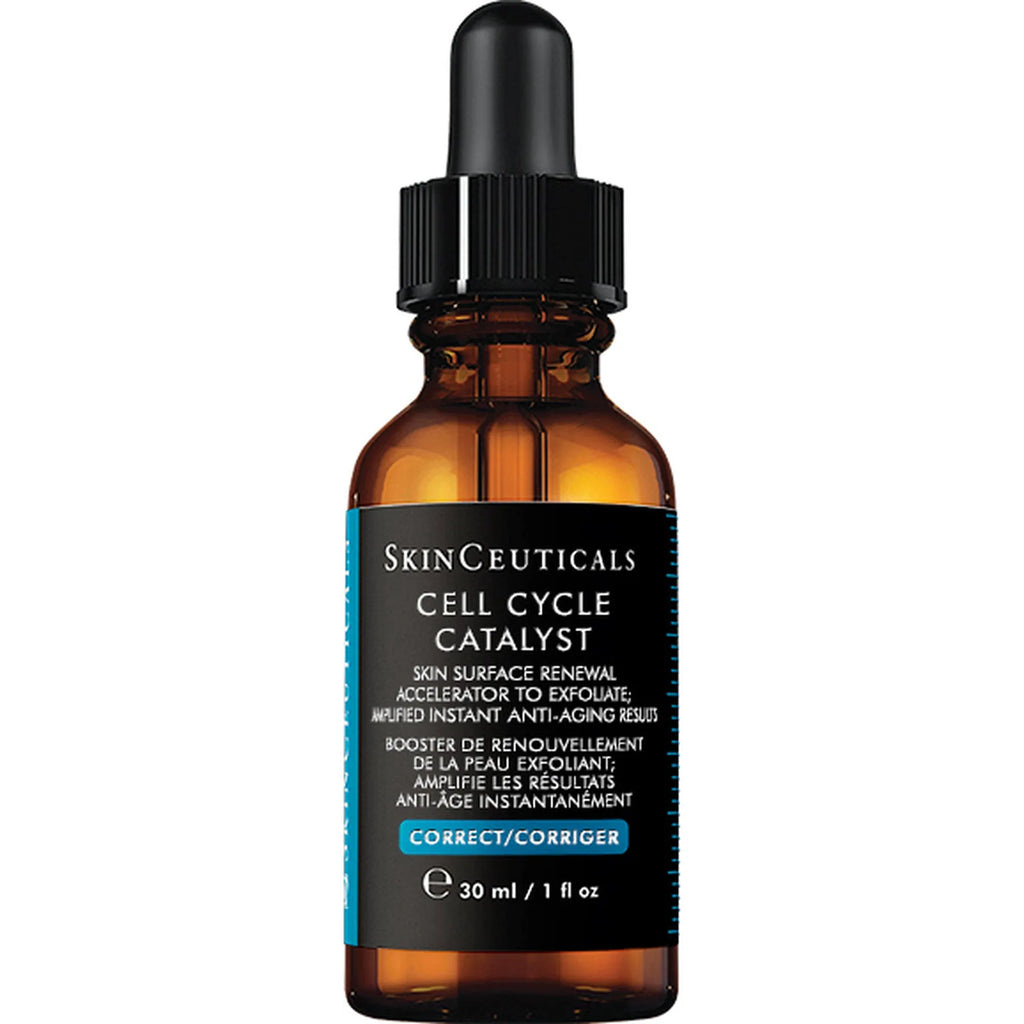 SkinCeuticals Cell Cycle Catalyst Skin Surface Renewal Serum in sleek blue bottle, advanced exfoliating booster for smoother texture, fine lines, discoloration, and radiance. Medical-grade skincare available in Canada & US with free shipping over $75