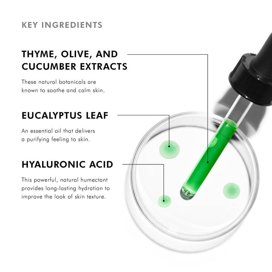 SkinCeuticals Phyto Corrective Gel ingredients: hyaluronic acid for hydration, cucumber and thyme extracts to soothe, and mulberry extract to brighten skin.