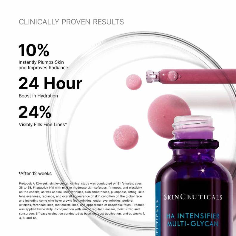 SkinCeuticals HA Intensifier Multi-Glycan – Advanced Hydration & Plumping Serum in sleek purple bottle, medical-grade skincare for deep hydration, fine lines, and firmness. Available in Canada & US with free shipping over $75